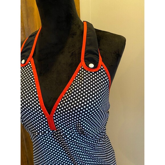 Cole of California Halter Top Swimsuit Size 1X 16 or 18  B&W Polka dot Deep V - Picture 3 of 6